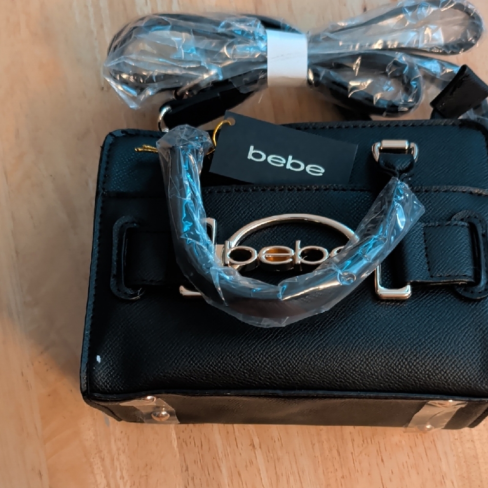 bebe Black Mini Satchel with Gold Accent Logo 7 1/2" X 4" X 6 "